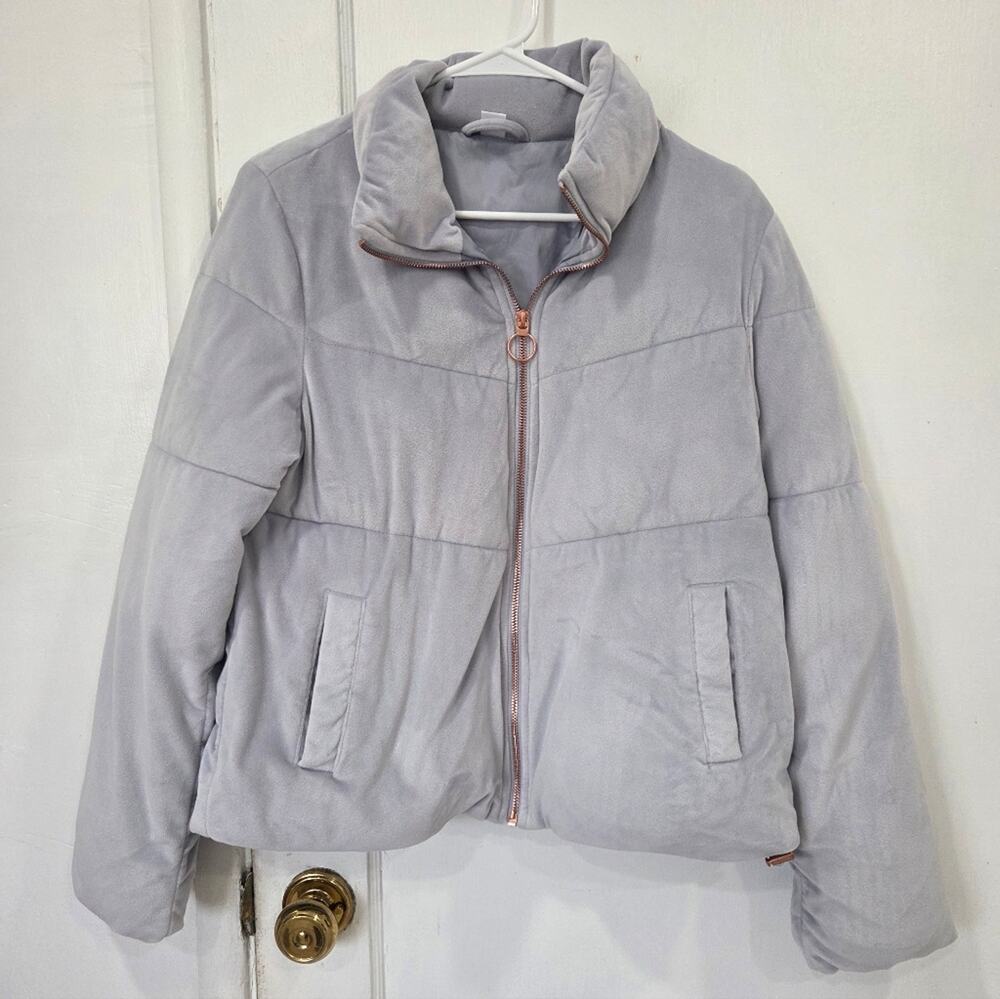 Old Navy Quilted Velour velvet suede Gray lilac purple Puffer Jacket Coat Small
